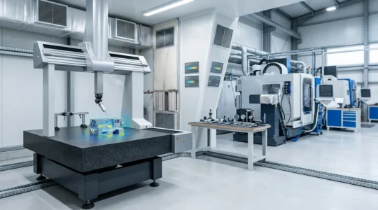 Atelier industriel de haute précision avec équipements de métrologie et contrôle thermique