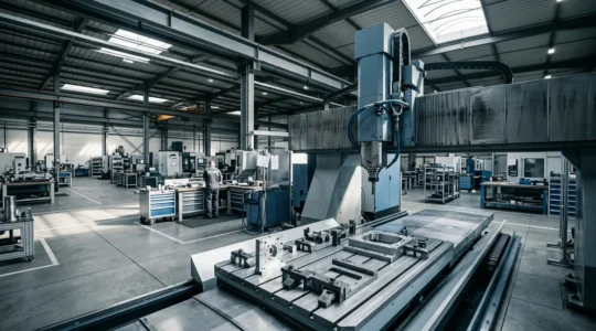 Système de bridage hydraulique maintenant une pièce métallique sur une machine d'usinage CNC dans un atelier industriel