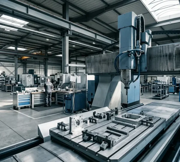 Système de bridage hydraulique maintenant une pièce métallique sur une machine d'usinage CNC dans un atelier industriel