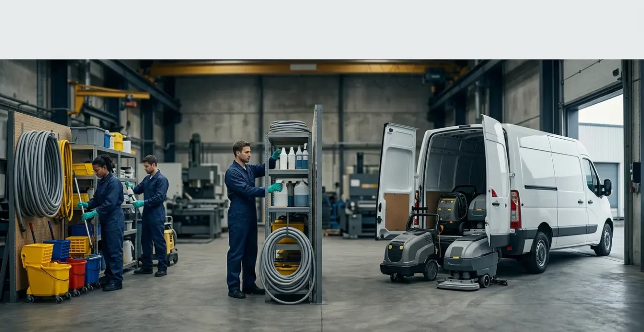 Vue comparative d'un atelier industriel moderne montrant deux zones distinctes de nettoyage professionnel