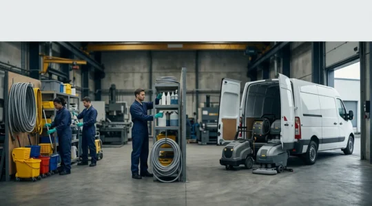 Vue comparative d'un atelier industriel moderne montrant deux zones distinctes de nettoyage professionnel