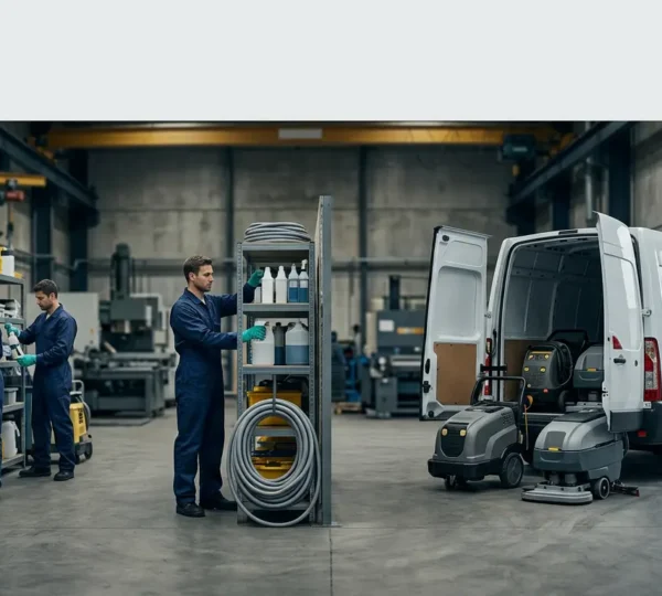 Vue comparative d'un atelier industriel moderne montrant deux zones distinctes de nettoyage professionnel