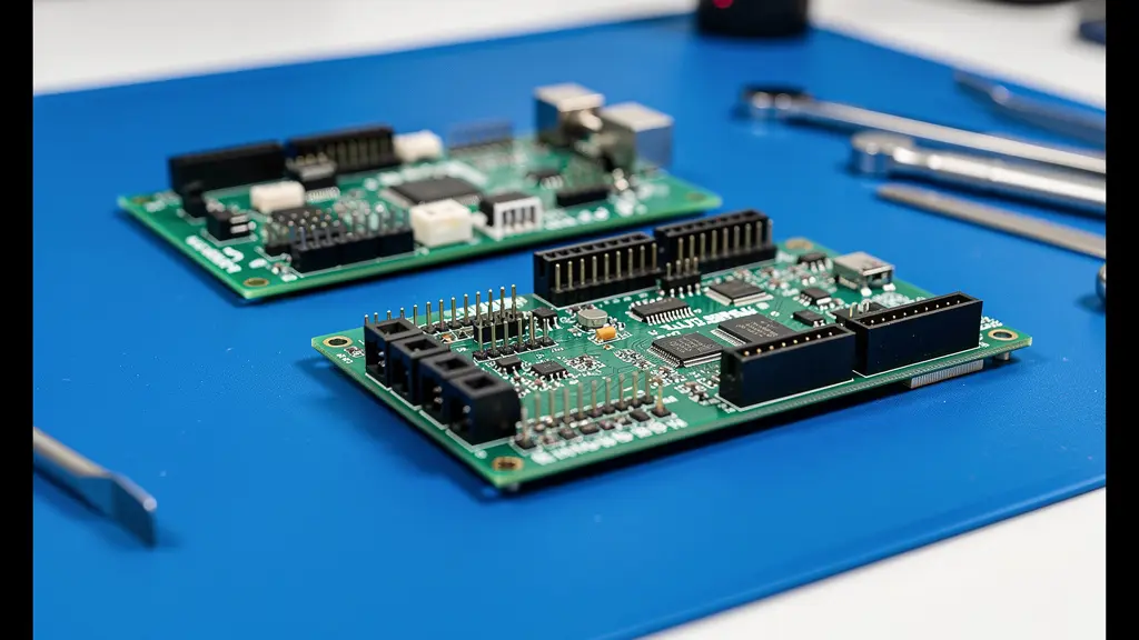 Cartes électroniques PCB et contrôleurs posés sur surface antistatique ESD
