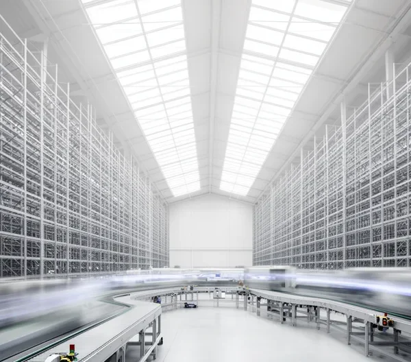 Vue d'ensemble d'un entrepôt logistique automatisé moderne avec technologies innovantes