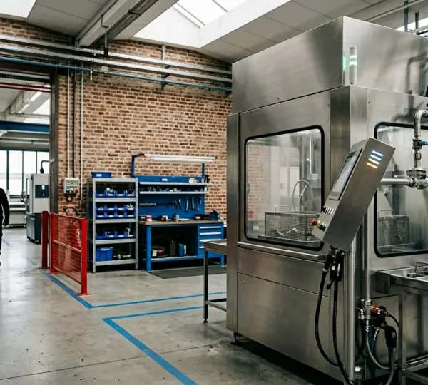 Machine de lavage industriel par aspersion avec compartiment ultrasonique pour pièces métalliques