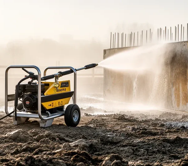 Nettoyeur haute pression thermique professionnel sur chantier français pour le décapage de béton de coffrage