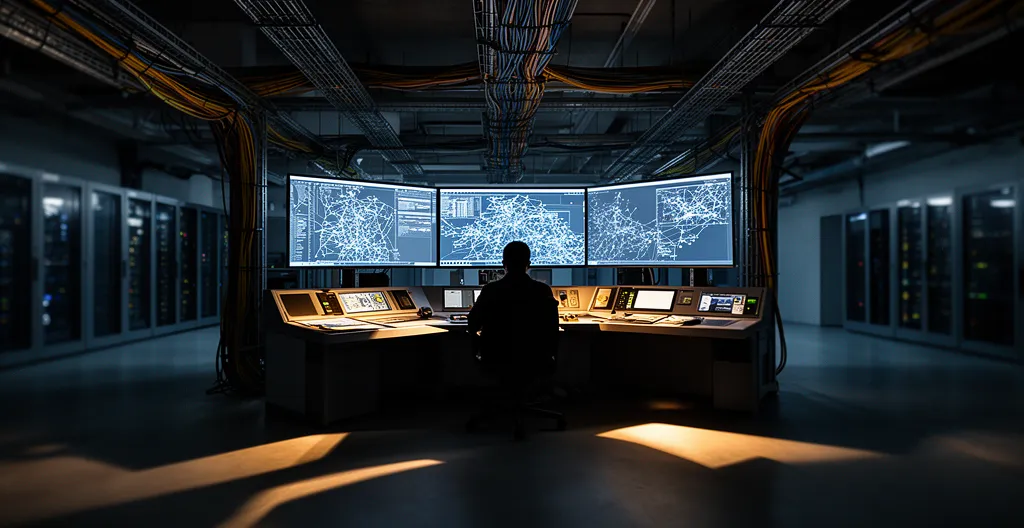 Vue d'ensemble d'un environnement industriel moderne avec des systèmes de contrôle sécurisés et des réseaux protégés