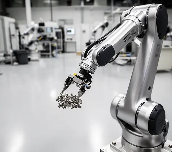 Robot industriel haute précision en action sur une ligne de production moderne