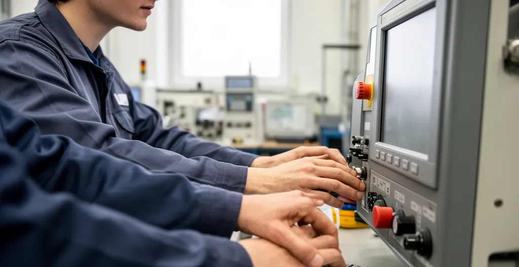 Équipe maintenance analysant diagnostic outil KLA semiconducteur