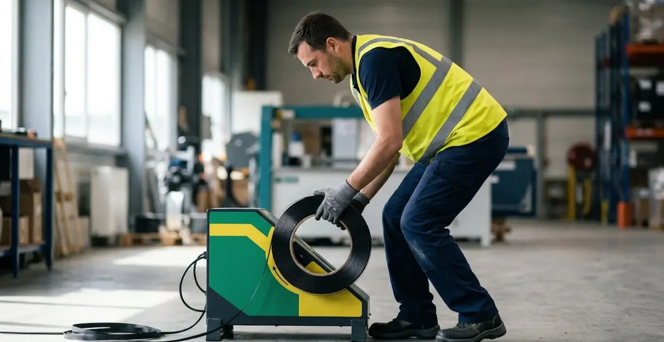 Opérateur utilisant un système de changement de bobine automatisé au sol avec posture ergonomique