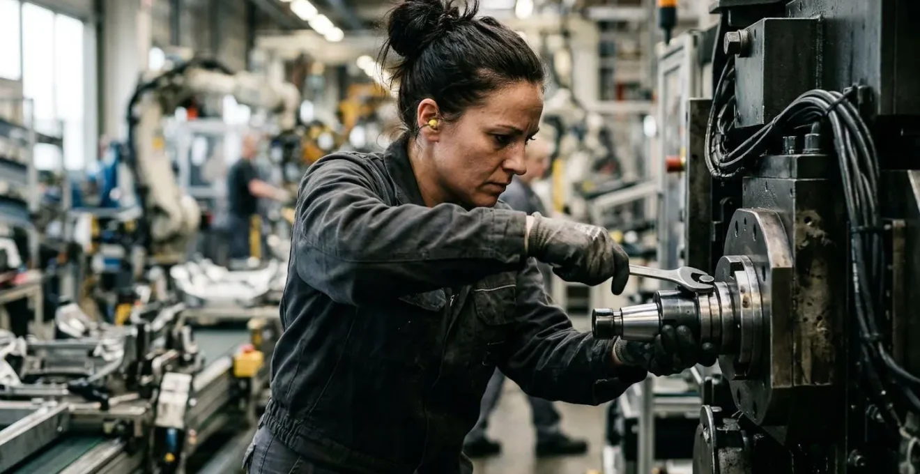 Opérateur effectuant un changement rapide d'outillage sur ligne de production