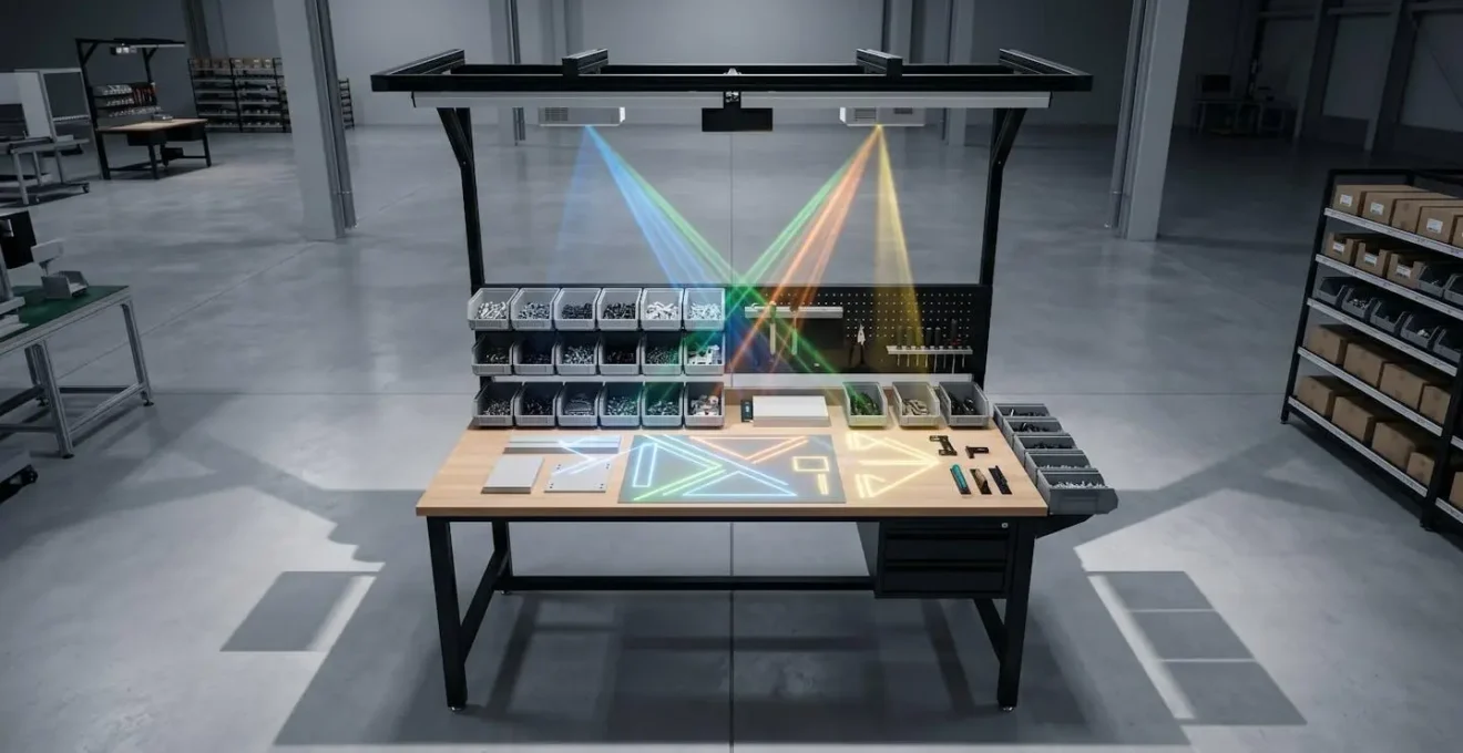 Système de projection laser d'instructions sur un établi d'assemblage industriel
