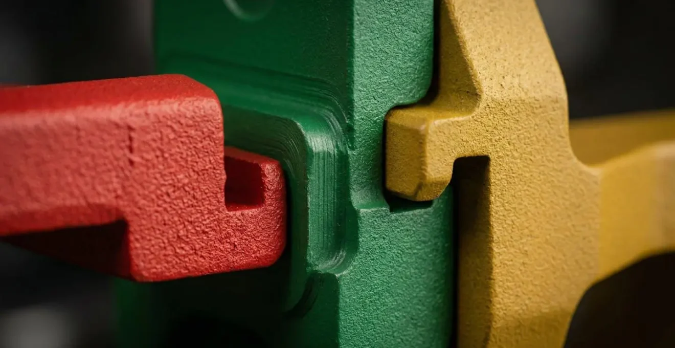 Système de détrompeurs mécaniques et codes couleur sur un gabarit de machine d'assemblage