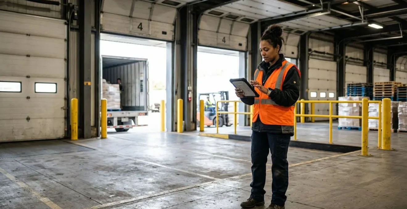 Zone de réception d'entrepôt avec organisation optimale des flux d'arrivage